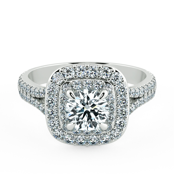 Double Halo Cushion Engagement Ring with Eternity Band NCH2302 1